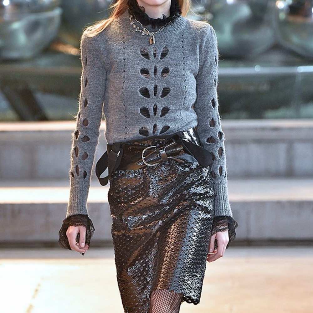 ISABEL MARANT • ILIA OPENWORK KNIT SWEATER IN GREY • Size 38 (US size 2)